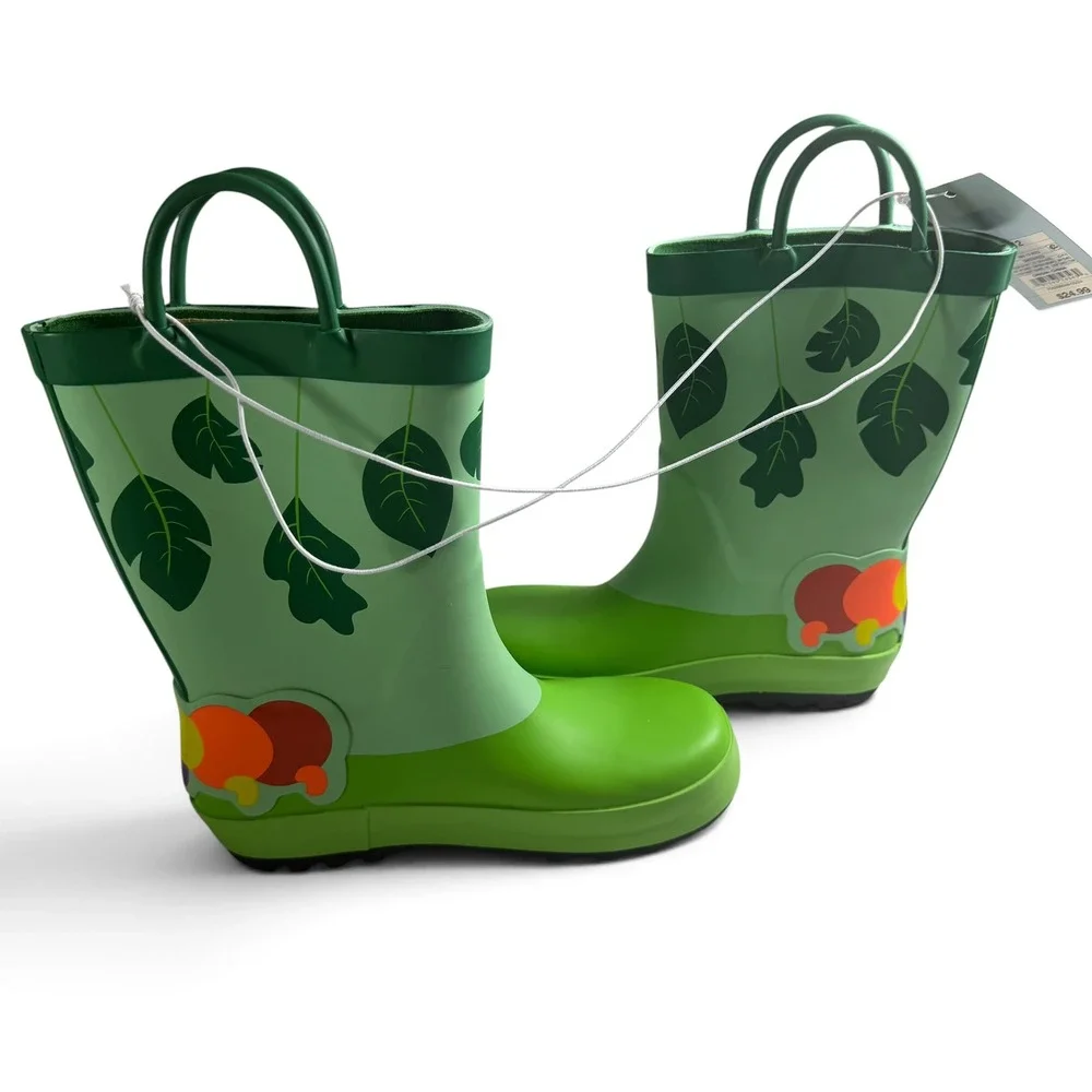 Cat & Jack Toddler Green Caterpillar Rain Boots Size 12 Pull On Waterproof